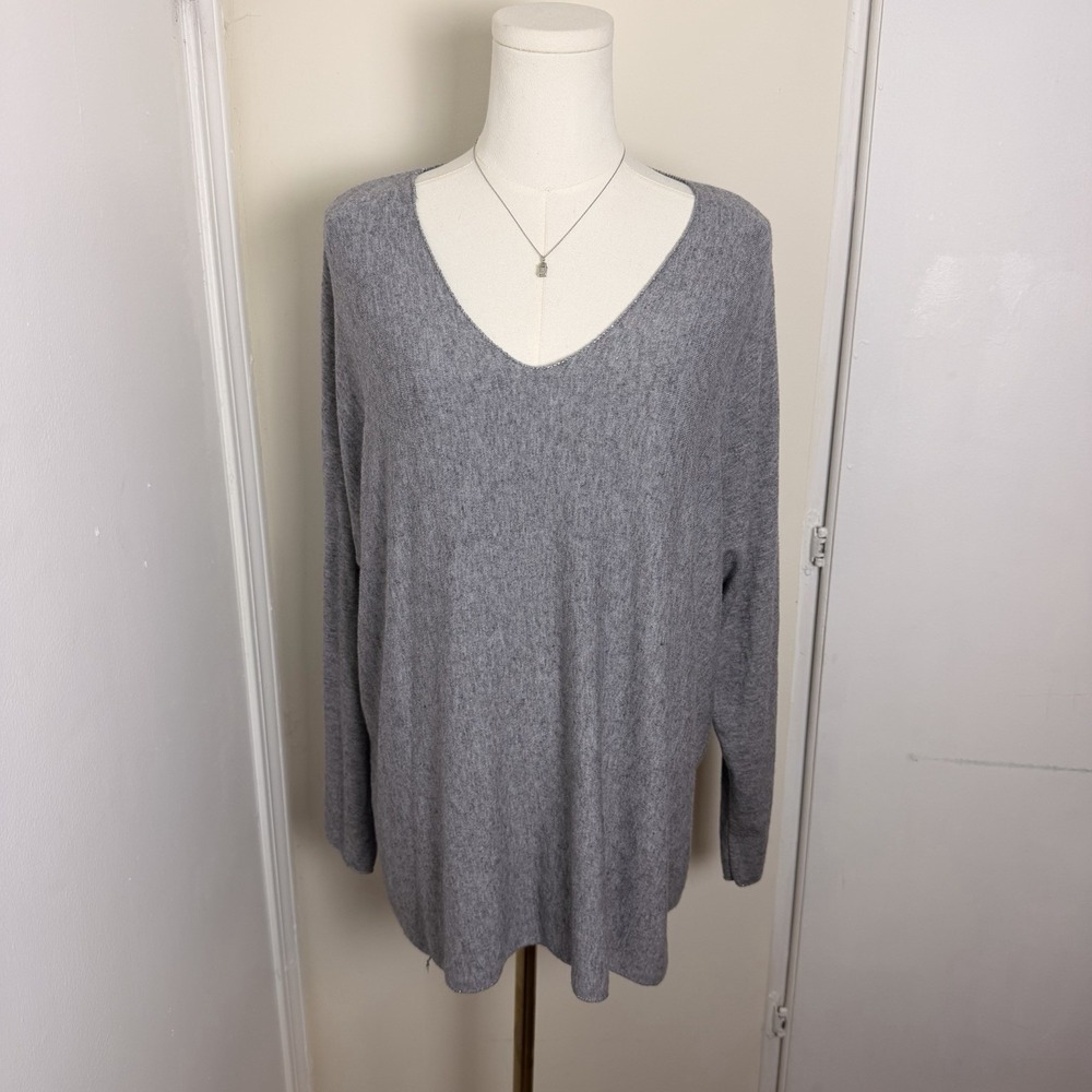 Tempo Paris Knit Top S/M Gray Burnout Sparkle Trim Long Sleeve Shirt Women's